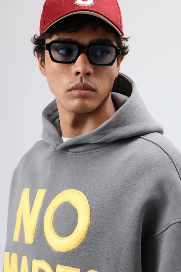 Sweat à capuche imprimé oversize, gris foncé