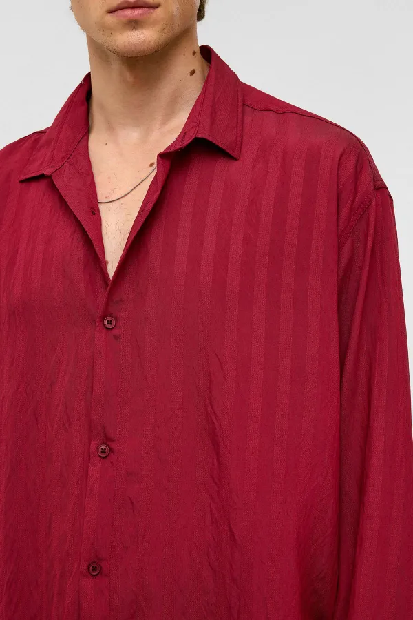 Oversize Long-Sleeve Modal Fabric Shirt, Burgundy