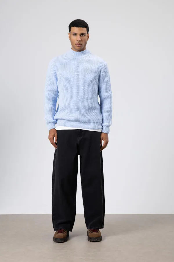 Oversize Triko Boğazlı Kazak Bebe Mavi