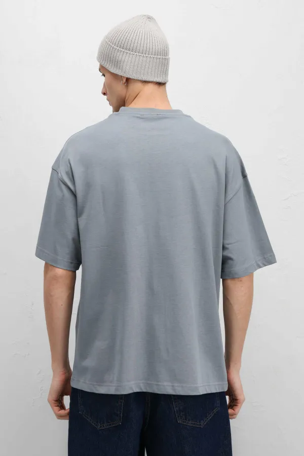 T-shirt basique oversize à col rond gris clair
