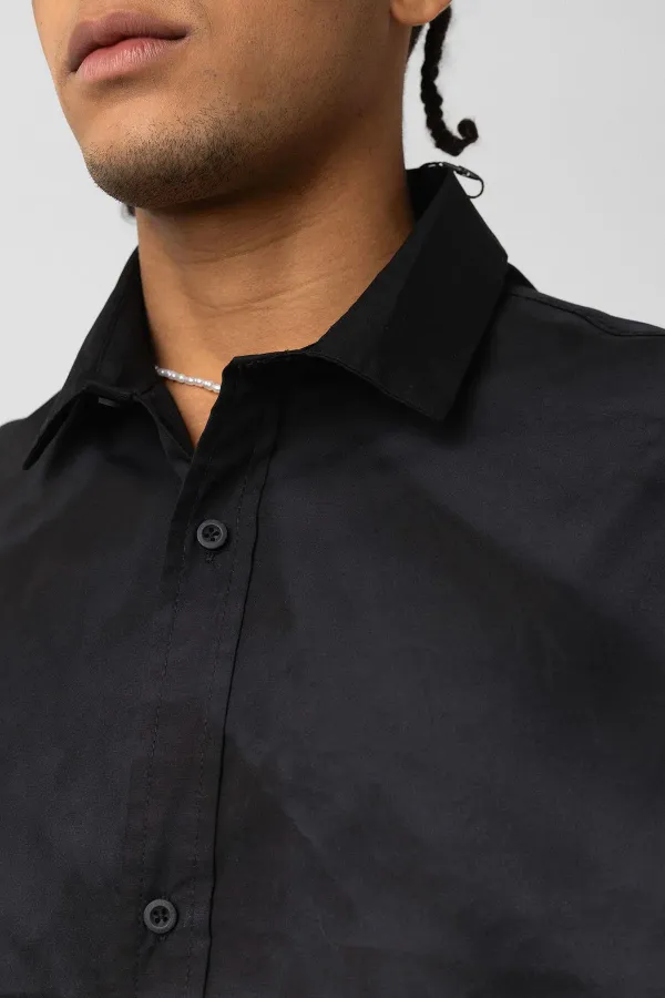 Chemise oversize en popeline délavée noire