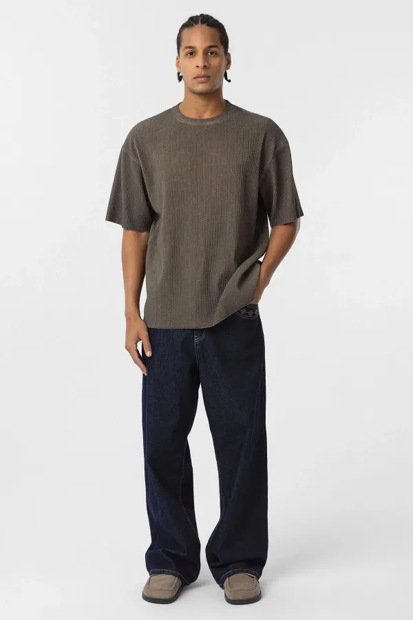 Yıkamalı Ottoman Basic Oversize Tişört Açık Kahve