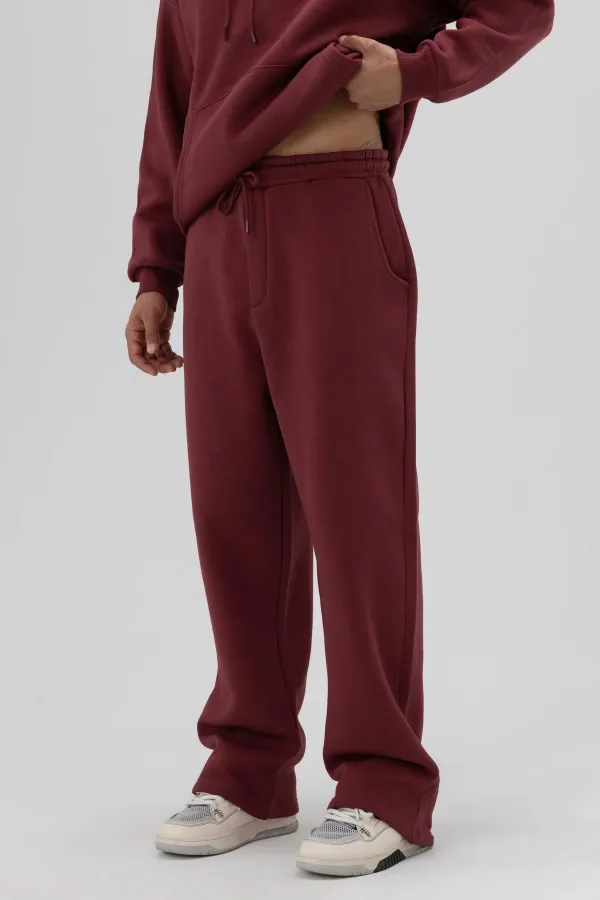 Basic Baggy Sweatpants Bottoms Burgundy