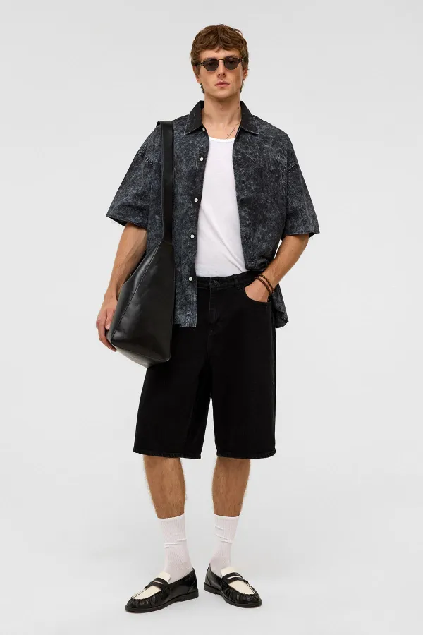 Oversize Bermuda Denim Shorts Black