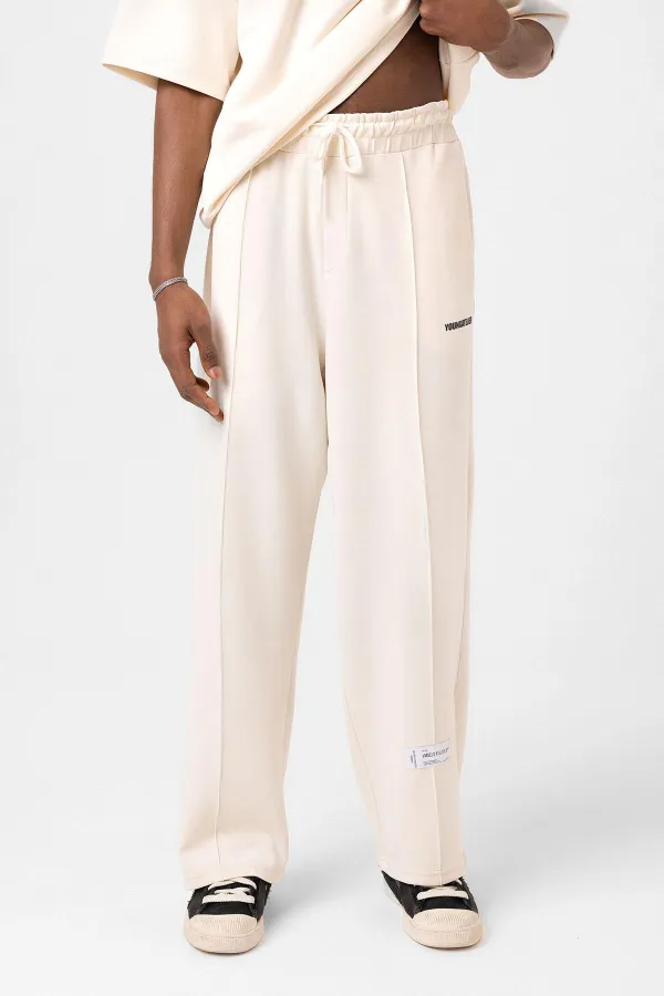 Label Detailed Oversize Modal Fabric Tracksuit Set, Ecru