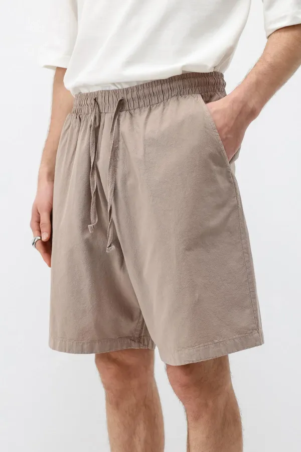Oversize Keten Şort Taş
