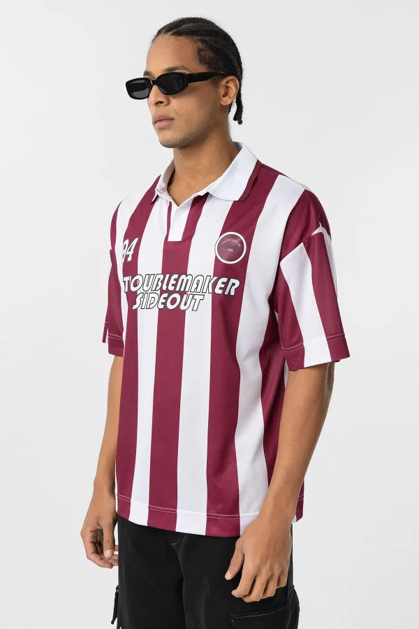 Oversize Polo Yaka Forma Tişört Bordo