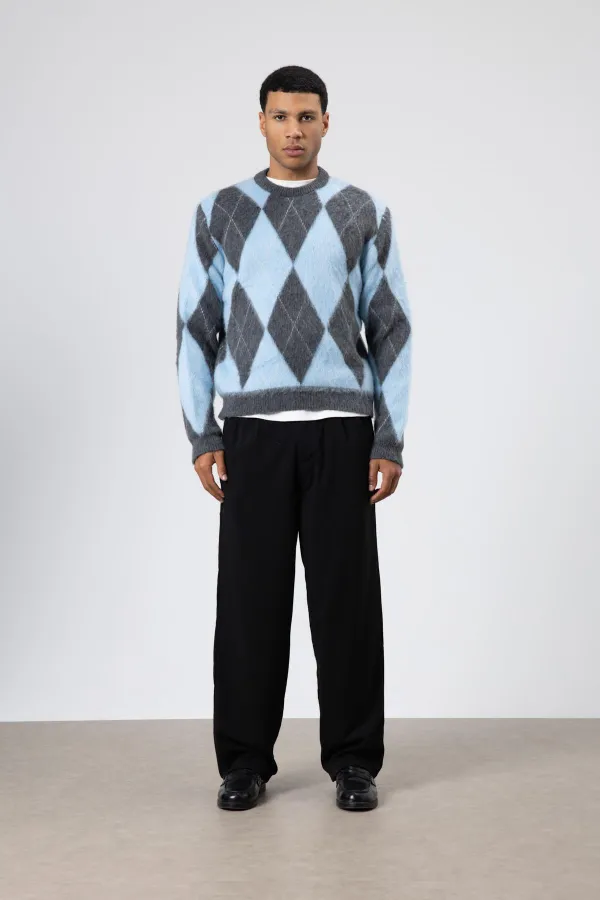 Baklava Desenli Oversize Kazak Bebe Mavi