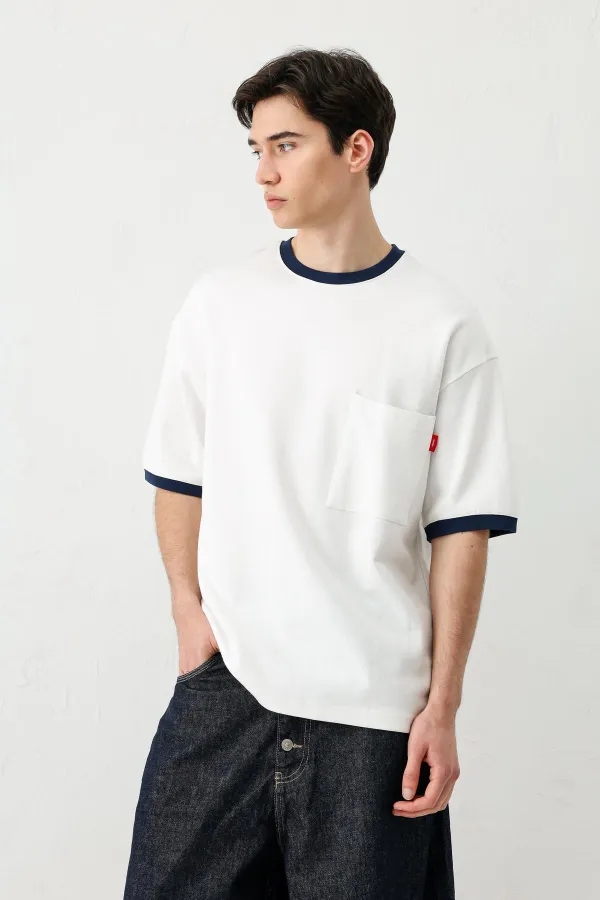 Kısa Kollu Oversize Cepli Tişört Ekru