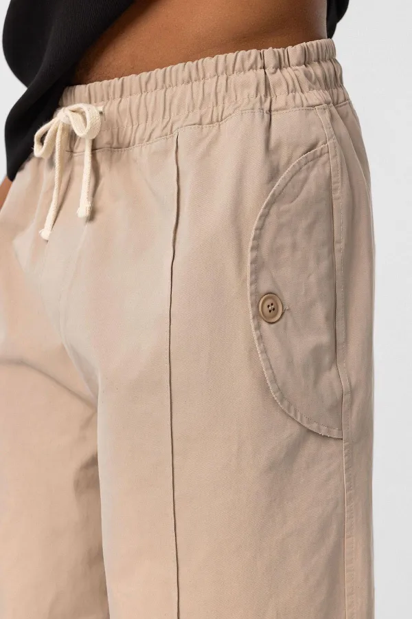Bağcıklı Baggy Gabardin Pantolon Bej