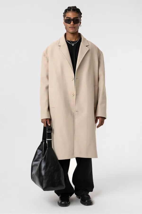 Oversize Uzun Kaşe Kaban Taş