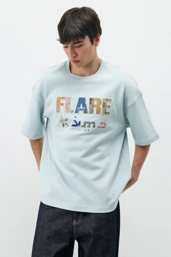 Baskılı Oversize Tişört Bebe Mavi