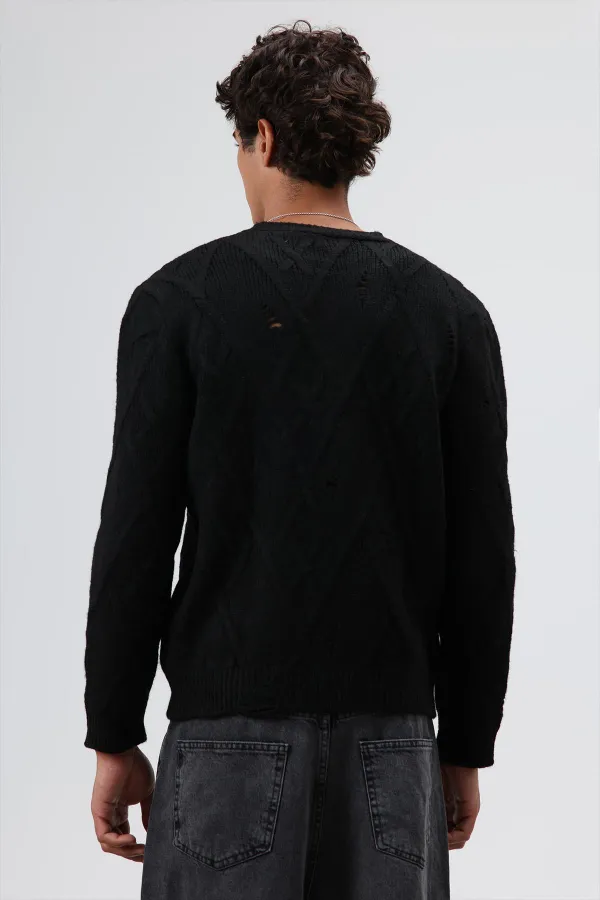 Pull oversize en maille à motifs, noir