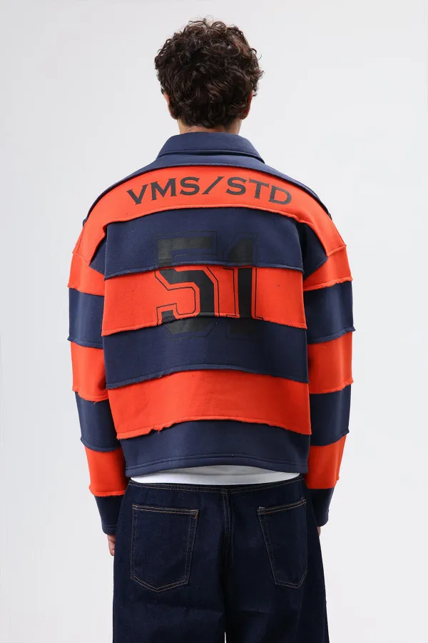 Oversize Şeritli Baskılı Sweatshirt Lacivert