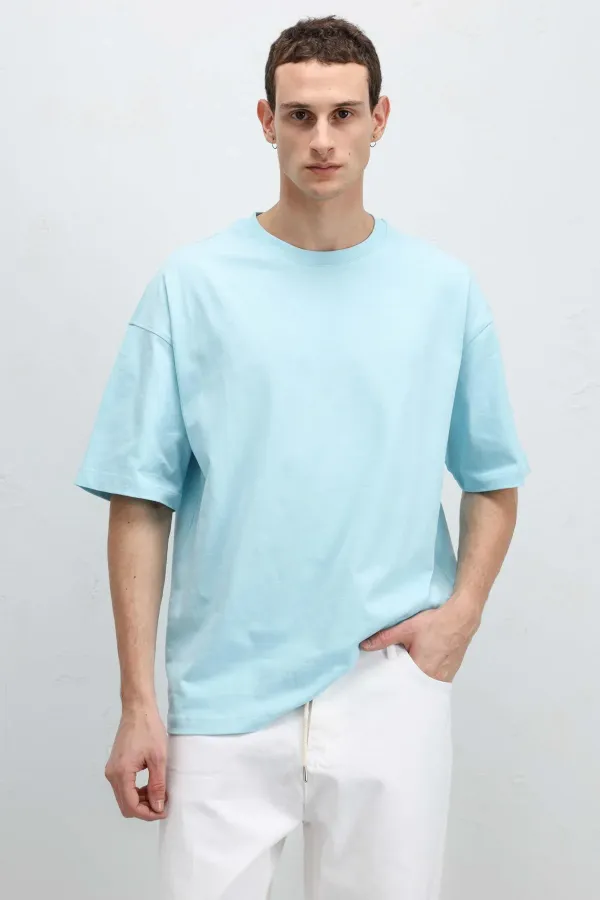T-shirt basique oversize à col rond bleu clair