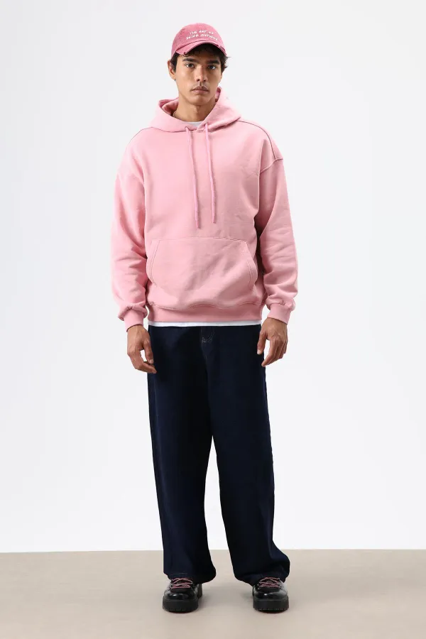 Sweat à capuche basique oversize délavé saumon