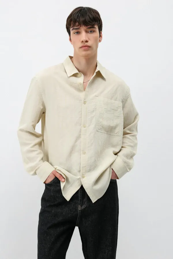 Modal Fabric Striped Oversize Shirt Beige