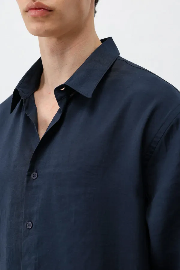 Chemise oversize en modal bleu marine