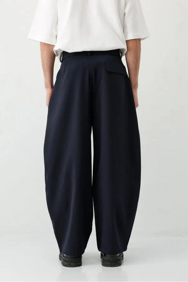 Barrel Fit Tailored Fit Kemerli Pantolon Lacivert