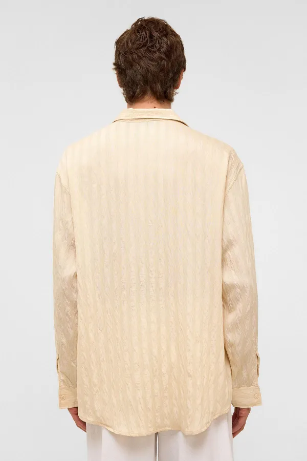 Oversize Long-Sleeve Modal Fabric Shirt, Beige