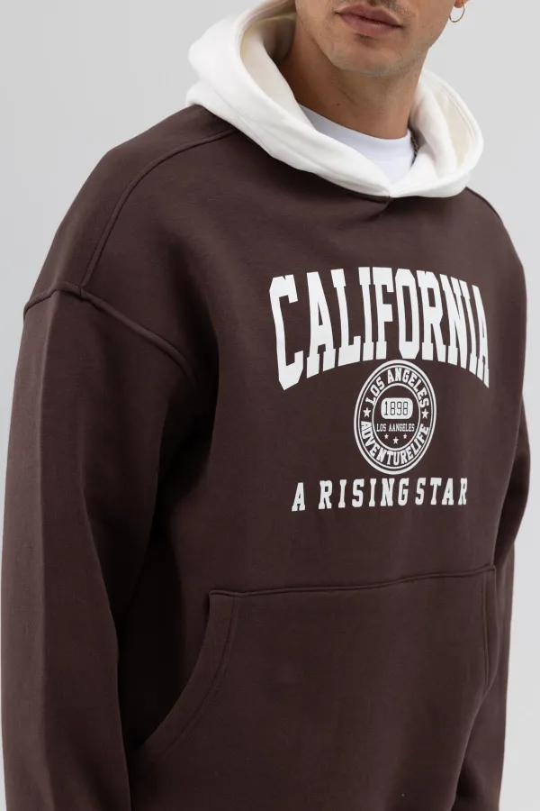 Çift Renk Baskılı Oversize Sweatshirt Kahve