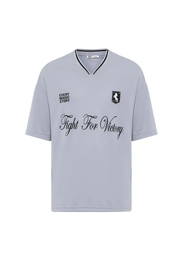 Baskılı Oversize Forma Tişört Gri