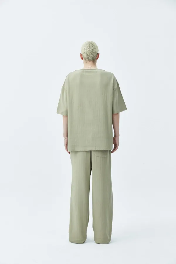 Basıc Oversize Keten Takım Haki