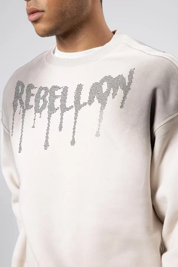 Sweat-shirt oversize imprimé délavé couleur pierre