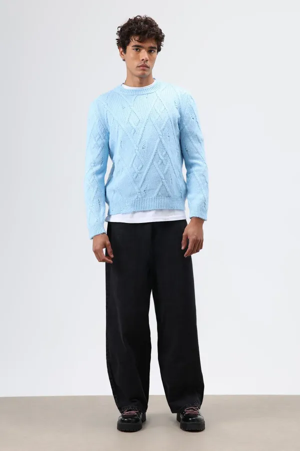 Pull oversize en maille à motifs, bleu ciel