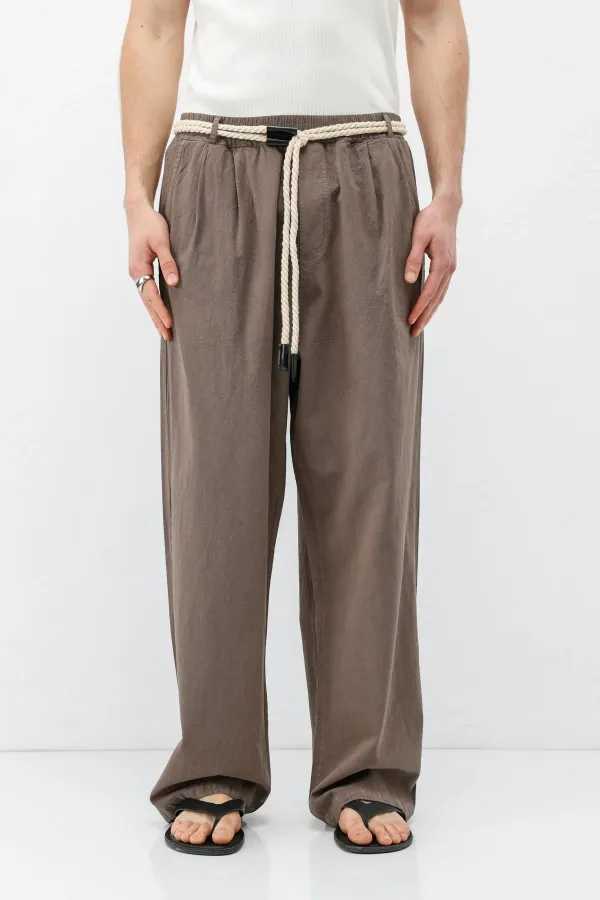 Kemer Detaylı Oversize Keten Pantolon Vizon