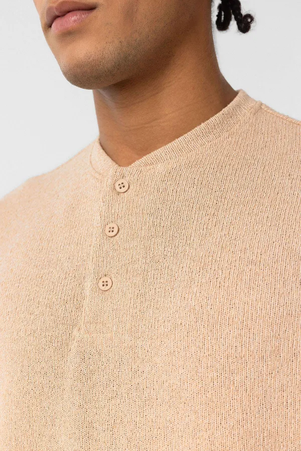 Basic Oversize Button Collar T-Shirt Stone