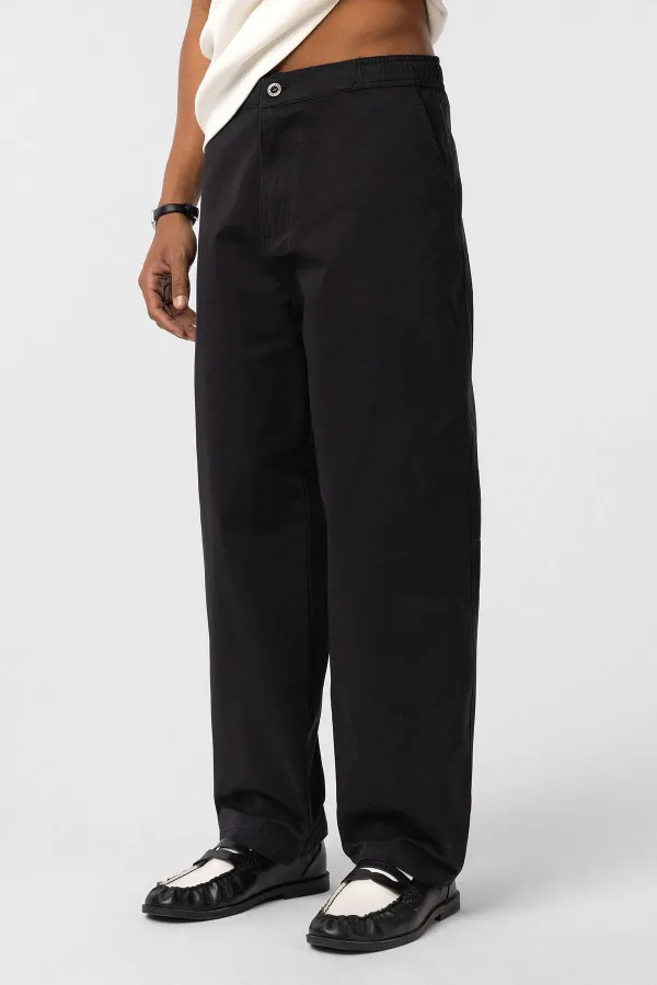 Yıkamalı Gabardin Baggy Pantolon Siyah