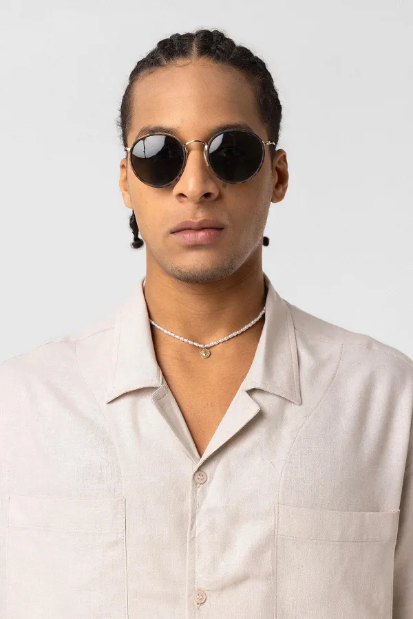 Double Pocket Oversize Linen Shirt, Beige