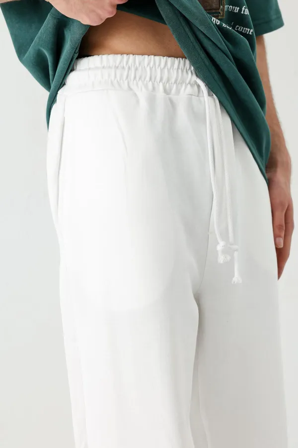 Baggy Fit Yıkamalı Eşofman Alt Ekru