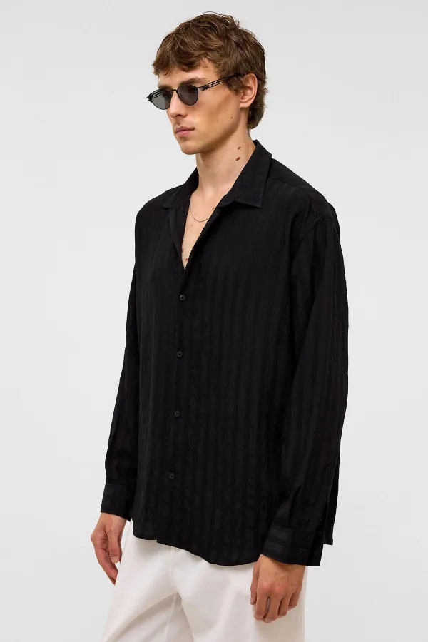 Chemise oversize à manches longues en modal, noire