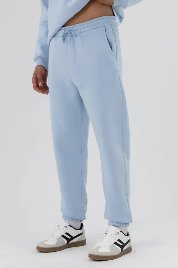 Pantalon de survêtement basique à chevilles élastiquées, bleu clair