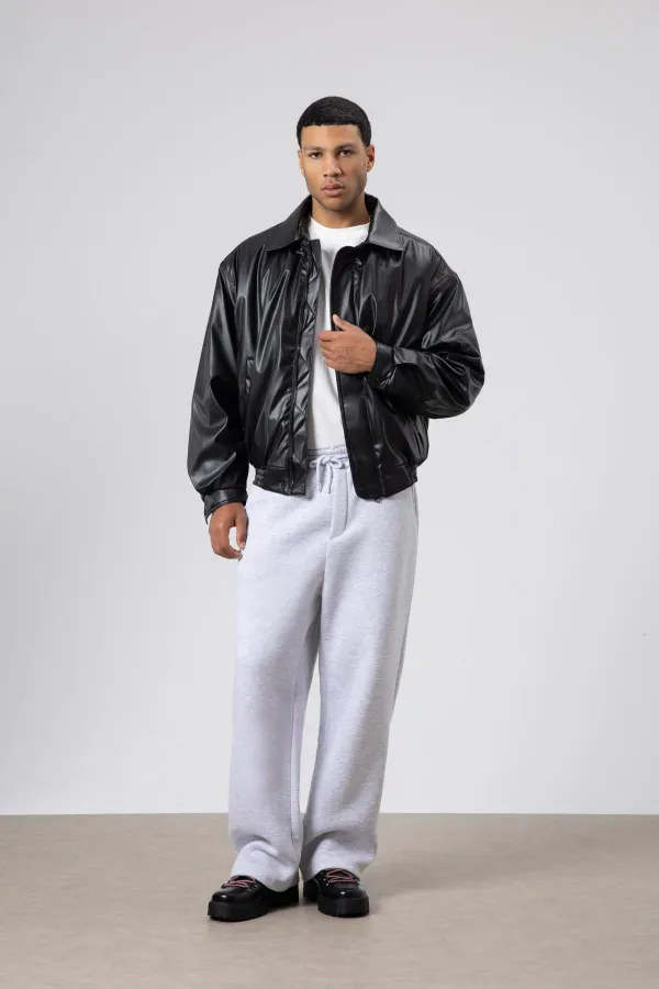 Veste oversize basique en similicuir noir