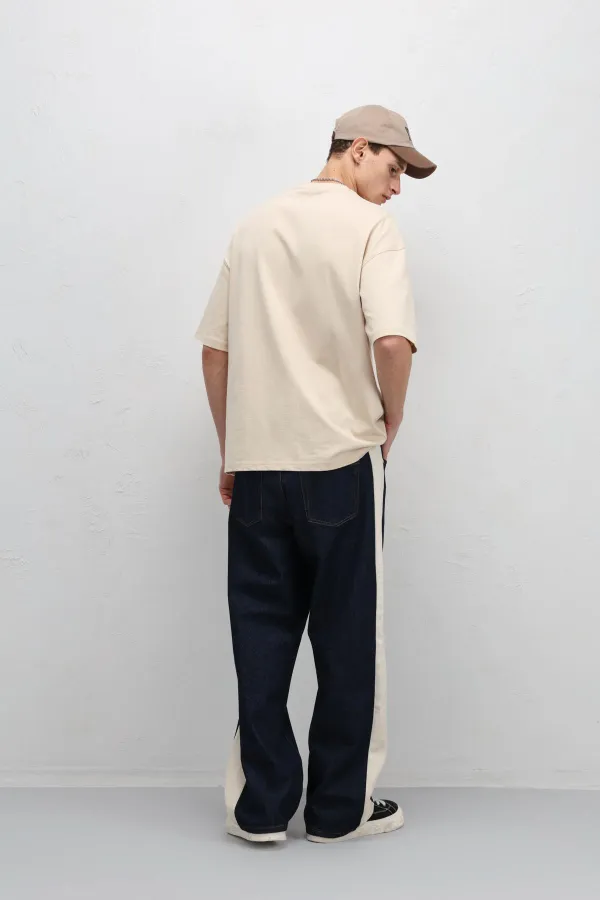Side Stripe Baggy Fit Jeans Dark Blue