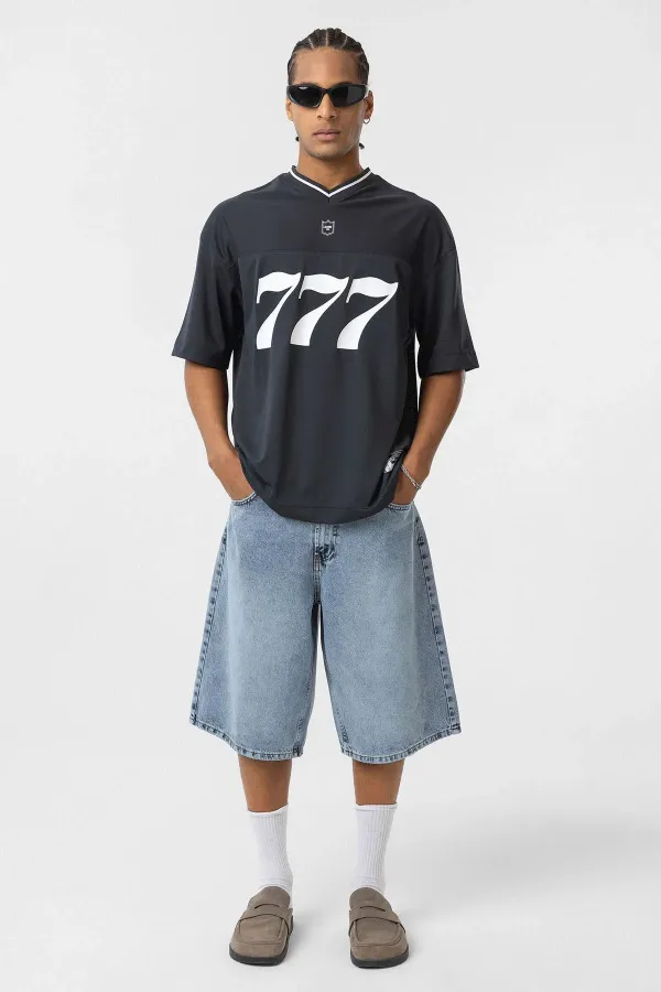 Oversize V Yaka Forma Tişört Füme