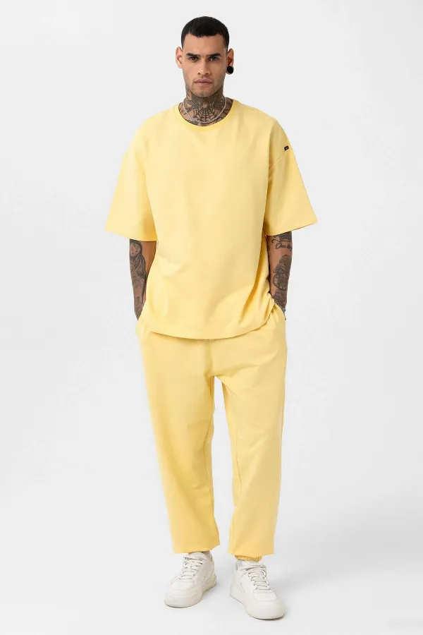 Paça Lastikli Basic Oversize Eşofman Takımı Sarı