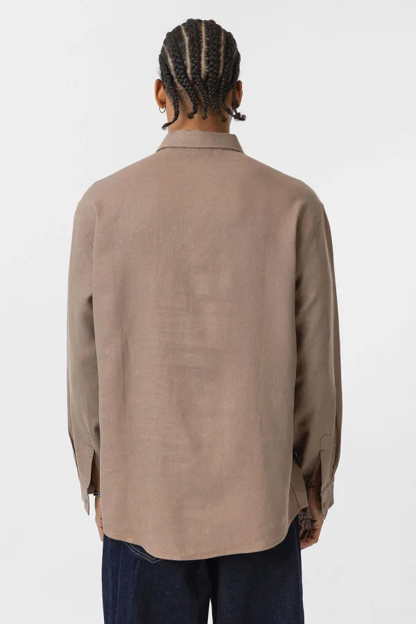 Cep Detaylı Oversize Uzun Kol Gömlek Vizon