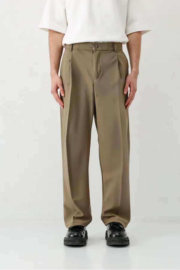 Baggy Fit Pilili Pantolon Haki