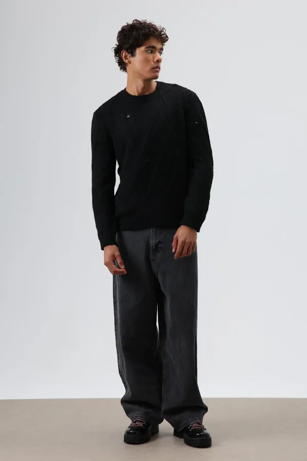 Pull oversize en maille à motifs, noir