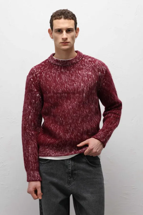 Soft Textured Oversize Knit Sweater Burgundy