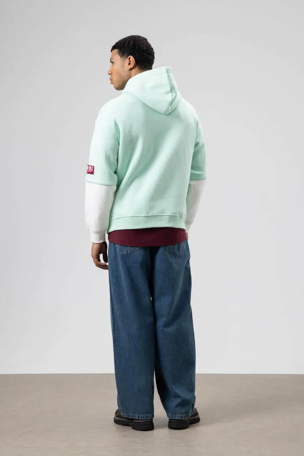 Sweat à capuche imprimé oversize menthe