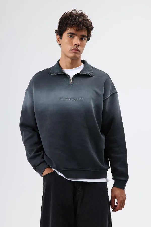 Sweat-shirt oversize à col zippé, noir