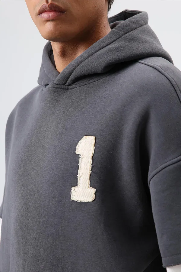 Oversize Kol Detaylı Kapüşonlu Sweatshirt Füme