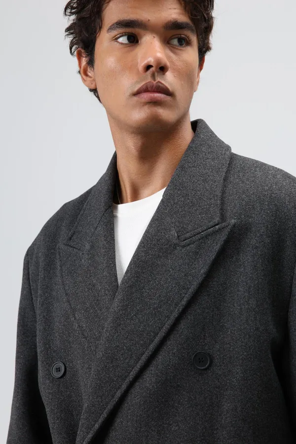 Oversize Kruvaze Kaşe Kaban Antrasit