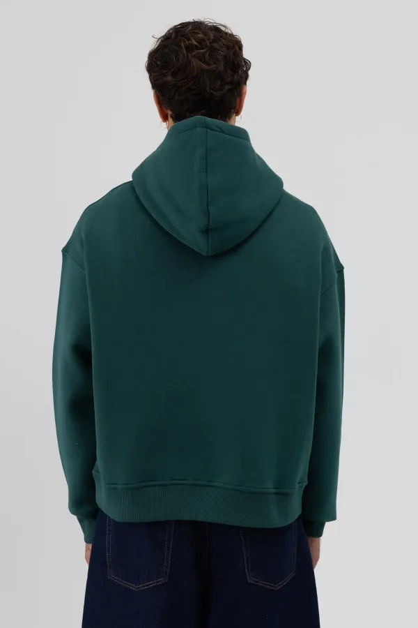 Basic Kapüşonlu Boxy Fit Sweatshirt Nefti