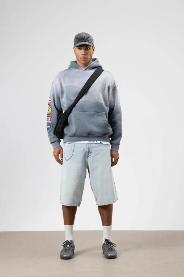 Oversize Baskılı Kapüşonlu Sweatshirt Gri